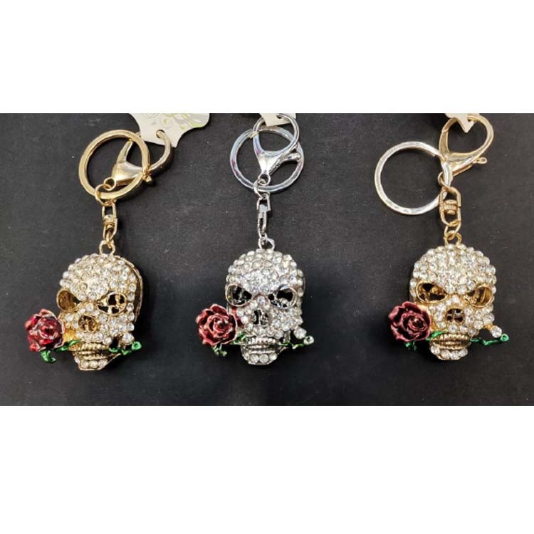 Promotional Gift Bag Car Accessories Keychain Metal Diamond Rhinestones Rose Skull Head Keychain