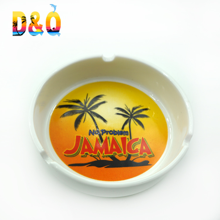 Custom Logo Printed Ceramic Ashtray Hotel Porcelain Round Ashtray for Office and Home