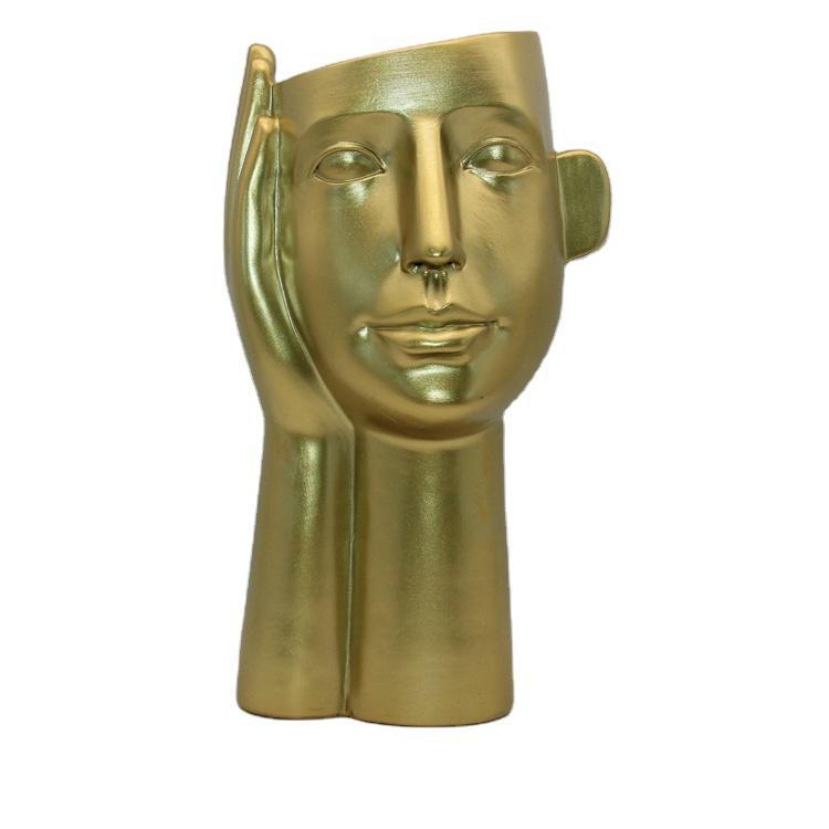 Wholesale Modern Indoor Home Decor Abstract Human Face Resin Gold Flower Pots