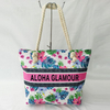 Custom Logo Printing Large Canvas Women Summer Tropical Floral Beach Bag