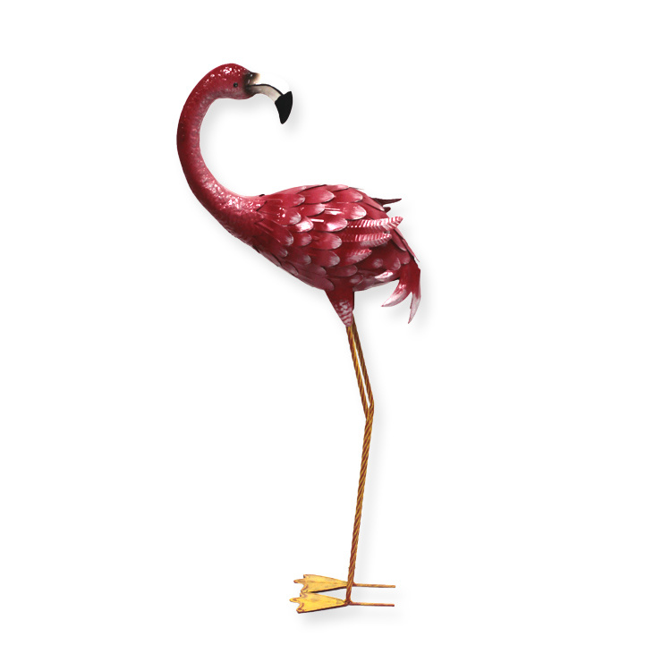 Garden Standing Pink Flamingo Ornaments Statue Tall Yard Art Decor Metal Bird Sculpture