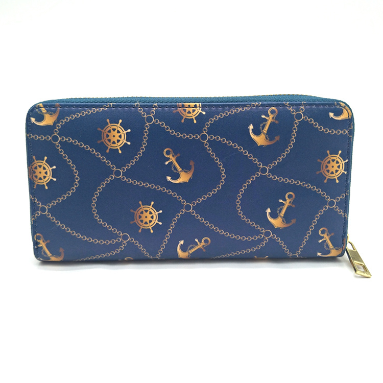 Nautical Crab Printed Souvenir Gift PU Leather Striped Coin Purse