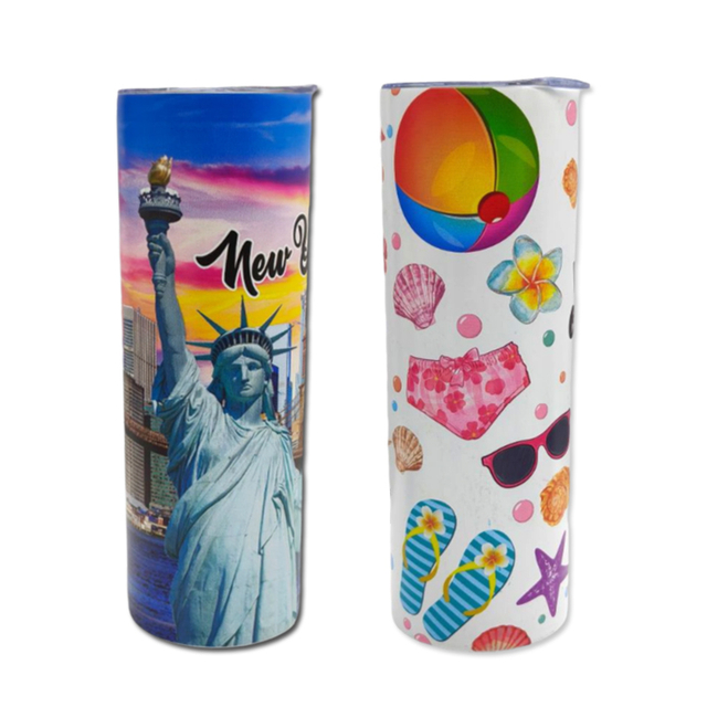 Custom Logo Drinking Mug Stainless Steel Straight Skinny Sublimation 20 oz Skinny Tumblers with Lid and Straw