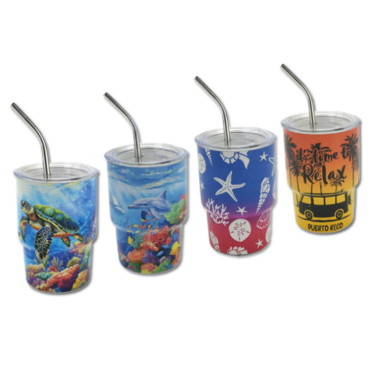 Custom Logo Whiskey Shot Glass Tumbler Stainless Steel 3oz Mini Tumbler With Straw
