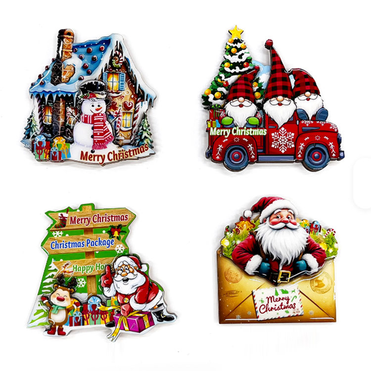 Customized Logo Souvenir Gift Christmas Refrigerator Magnets Sticker Wooden Mdf Christmas Fridge Magnets