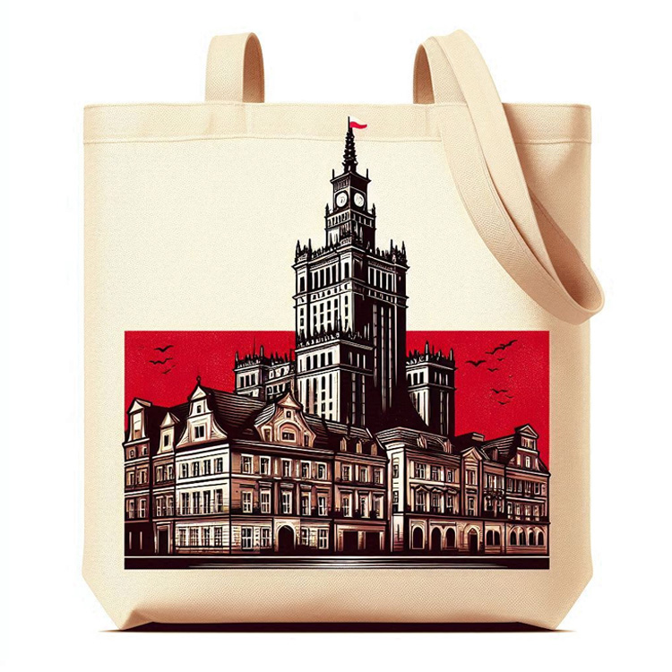 Custom Logo Design Printed Canvas Warsaw Krakow POLSKA Souvenir Bag Poland Tote Bag