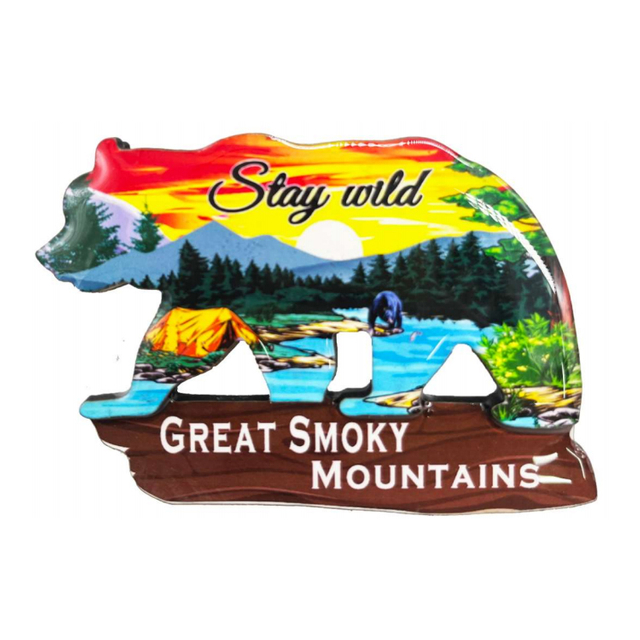 Custom Bear Great Smoky Mountains Souvenir Wood Magnet Outdoor Tent Camping Souvenir Fridge Magnet