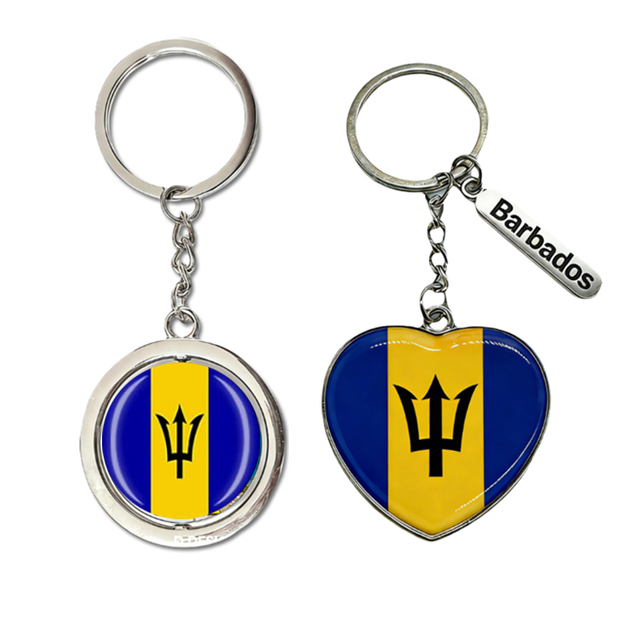Custom Logo Printing Country Souvenir Gift Keyring Metal Flag Barbados Souvenir Keychain