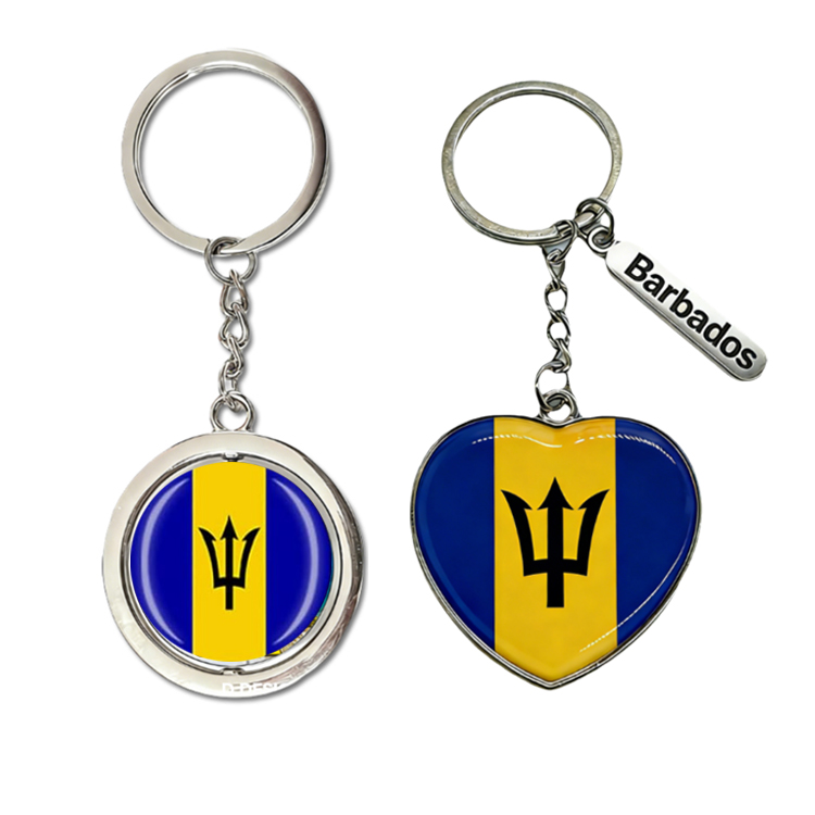 Custom Logo Printing Country Souvenir Gift Keyring Metal Flag Barbados Souvenir Keychain