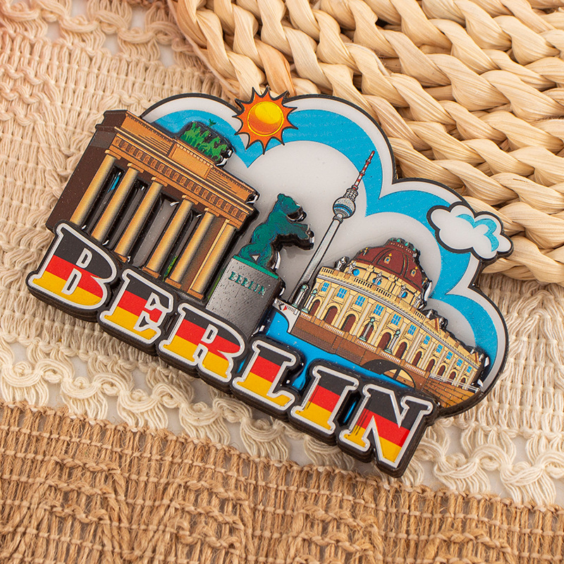 Factory Custom Logo Epoxy Wood Wooden German Deutschland Souvenir Magnet Berlin Germany Souvenir MDF Fridge Magnet