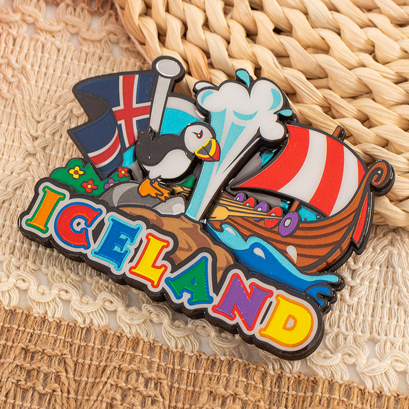 Factory Custom Logo MDF Wood Refrigerator Magnet Viking Ship Boat Oslo Norway Souvenir Fridge Magnet