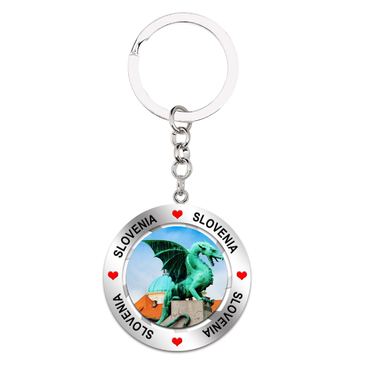 Custom Logo Rotatable Metal Dragon Bridge Ljubljana Slovenia Souvenir Keychain
