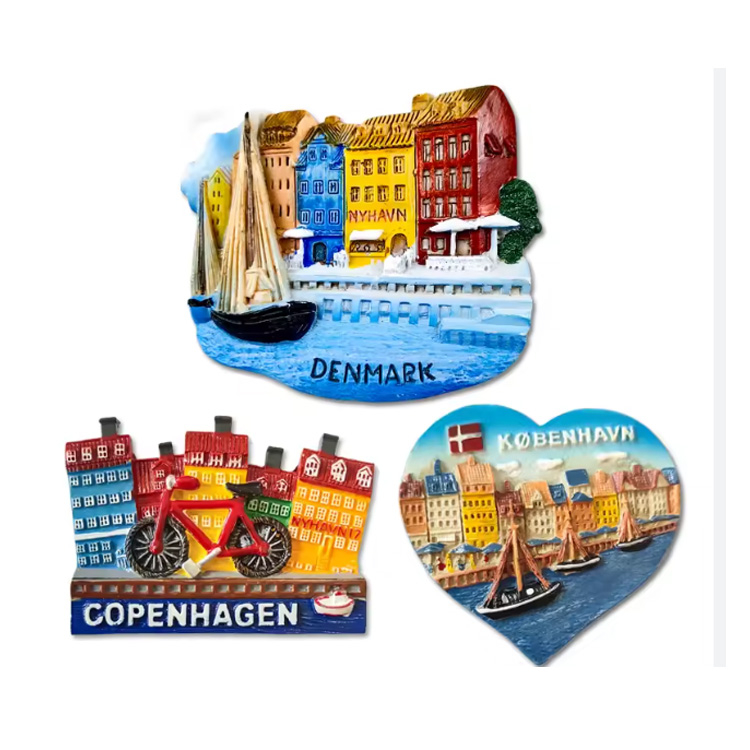 Factory Customized Logo 3d Resin Printing Copenhagen Denmark Souvenir Fridge Magnet