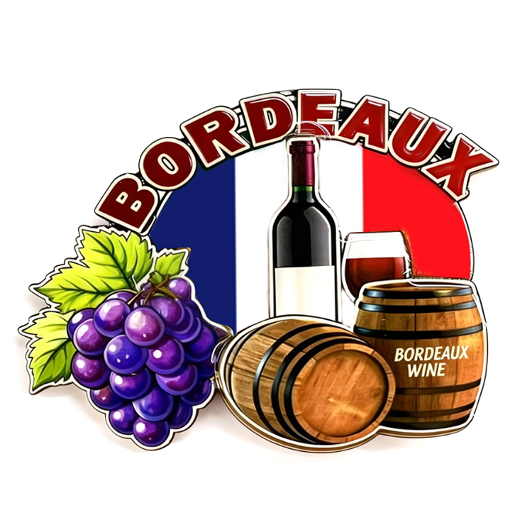 Factory Custom Epoxy Wood France City Travel Gift Wine Fridge Magnet Bordeaux Souvenir Fridge Magnet