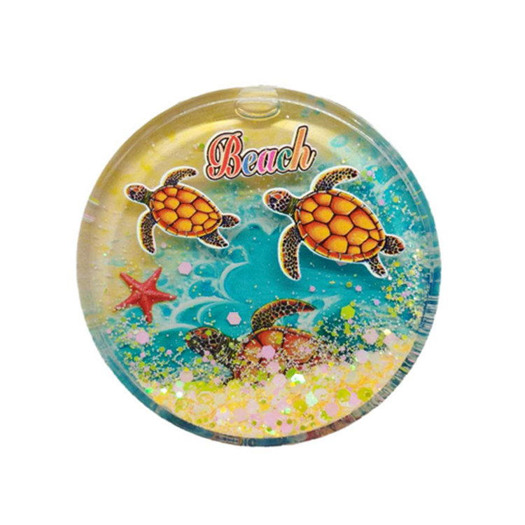 Custom Logo Printing Tourist Souvenir Round Shaped Fridge Magnet Liquid Quicksand Acrylic Refrigerator Magnet