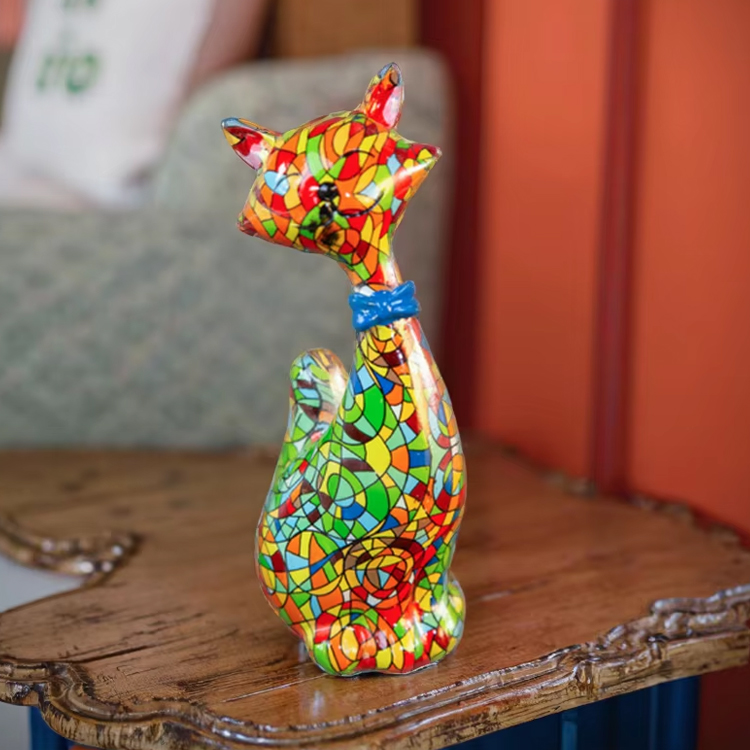 Wholesale Custom European Home Art Decor Desktop Transfer Colorful Resin Cat Statue Mosaic Cat Figurine