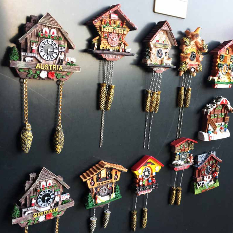 Resin Handmade Painted Austria Germany Cuckoo Clock Souvenir Fridge Magnet