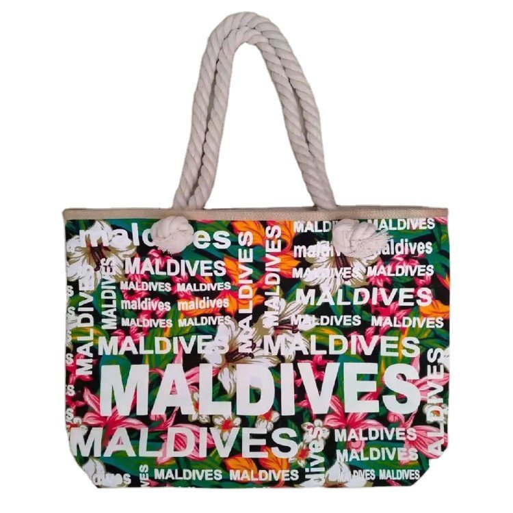 Customized Logo Letter Country City Name Design Big Large Canvas Maldives Souvenir Beach Bags Suppliers