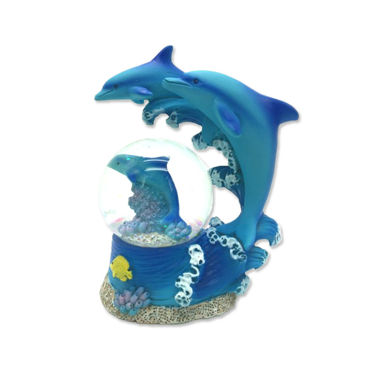 Sea World Souvenir Resin Dolphin Snow Globe Coral Reefs Statue Nautical Ocean Marine Decor Figurine