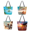 Custom Printing Canvas Tropical Palm Tree Summer Sunset Beach View Souvenir Tote Bag