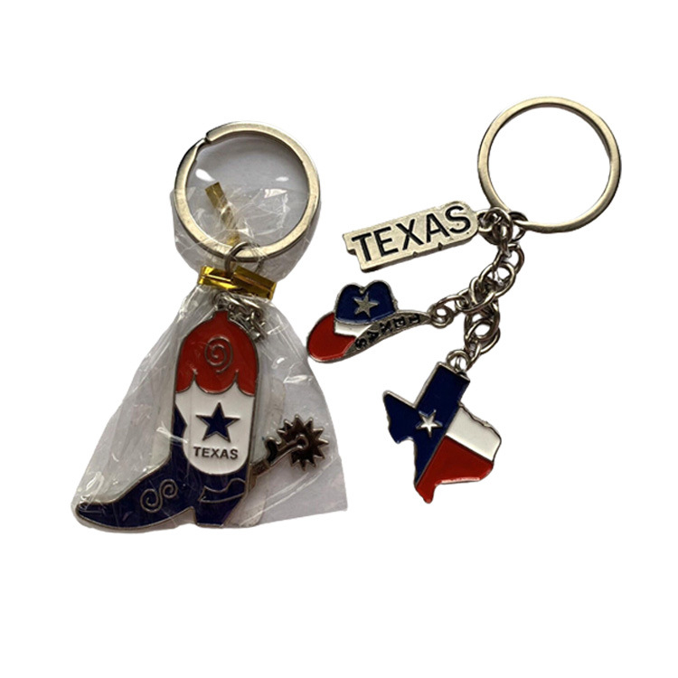 Factory Custom Texas Cowboy Boot Texas Map Tourist Souvenir Metal Texas Keychain