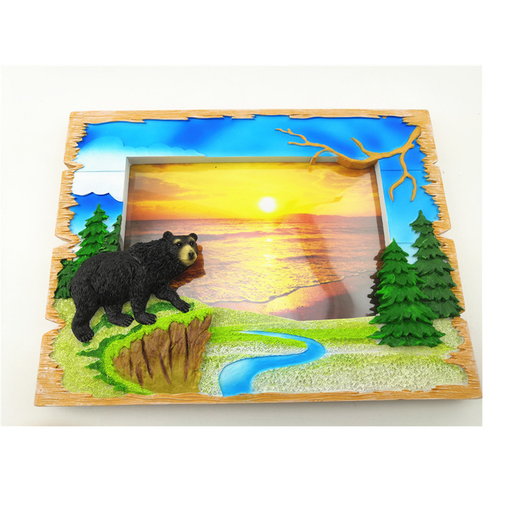 Custom Logo Hand Painted Tourist Souvenir Resin Photo Frame Black Bear