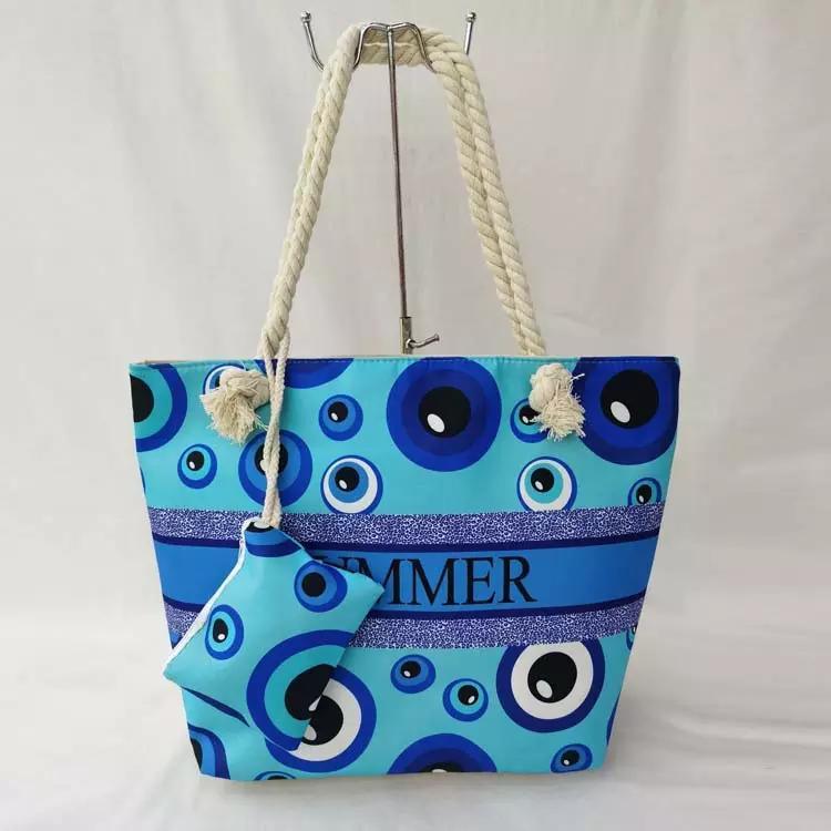 Wholesale Women Canvas Beach Bag Evil Eye Tote Bag