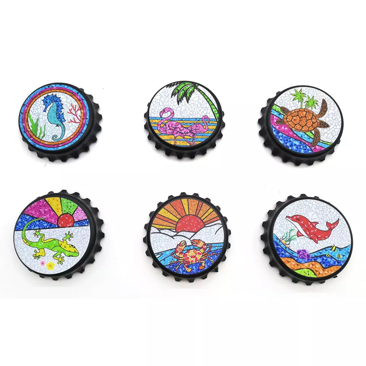 Customized Beach Souvenir Design Bottle Cap Shape Round Fridge Magnet Bottle Opener