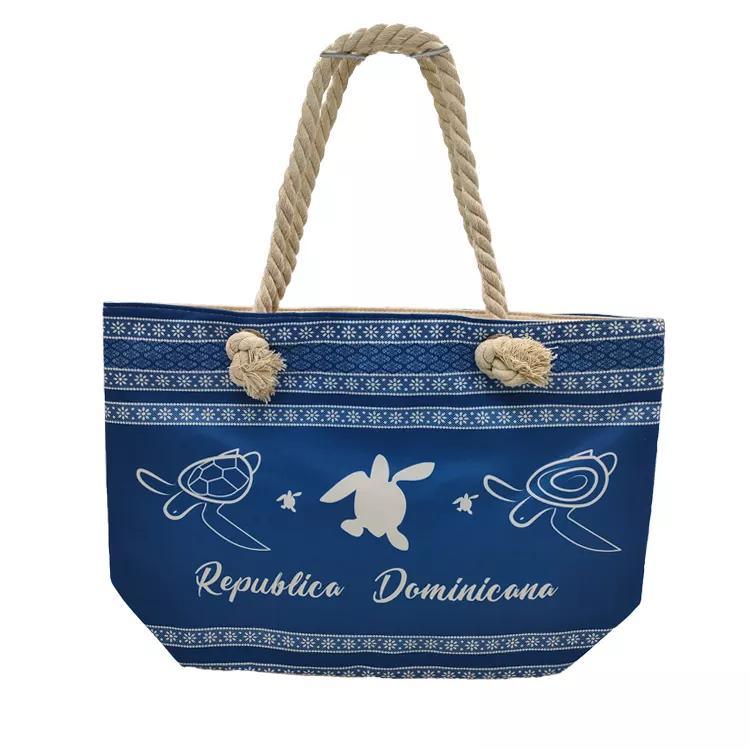 Custom Turtle Sea Printed Canvas Beach Tote Bag Women Summer Beach Bag Cotton Rope Handbag