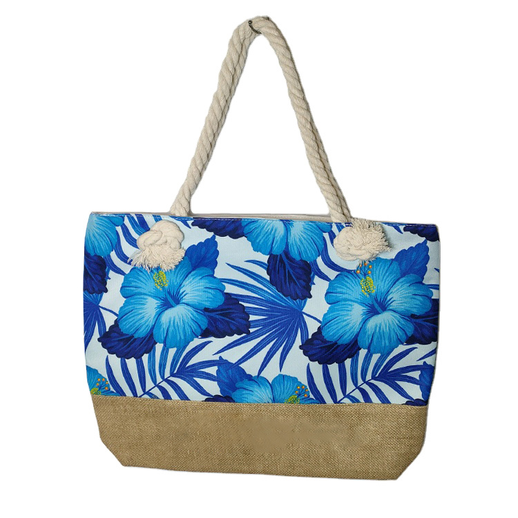 Custom Turtle Sea Printed Canvas Beach Tote Bag Women Summer Beach Bag Cotton Rope Handbag