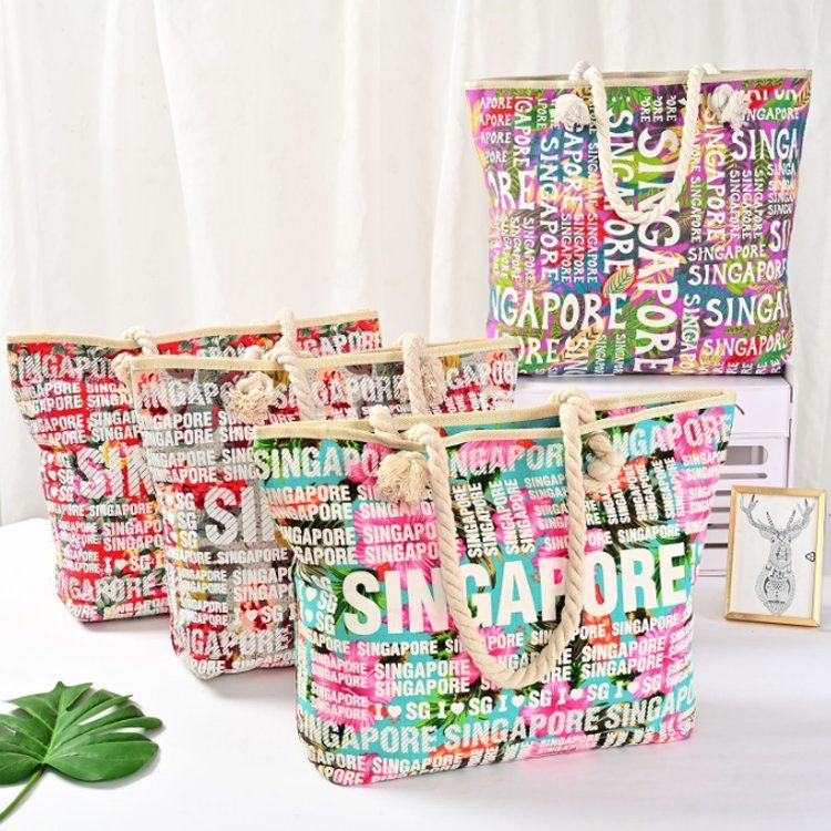 Custom 3D Letter Souvenir Women Large Travel Canvas New York Beach Tote Bag