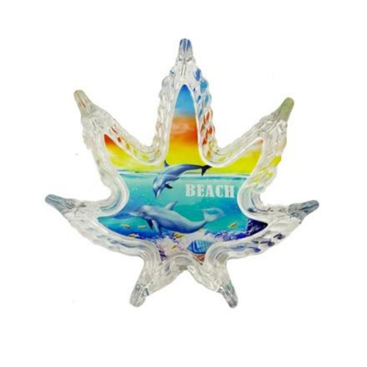 Custom Logo Printing Tourist Souvenir Leaf Shape Glass Ashtray