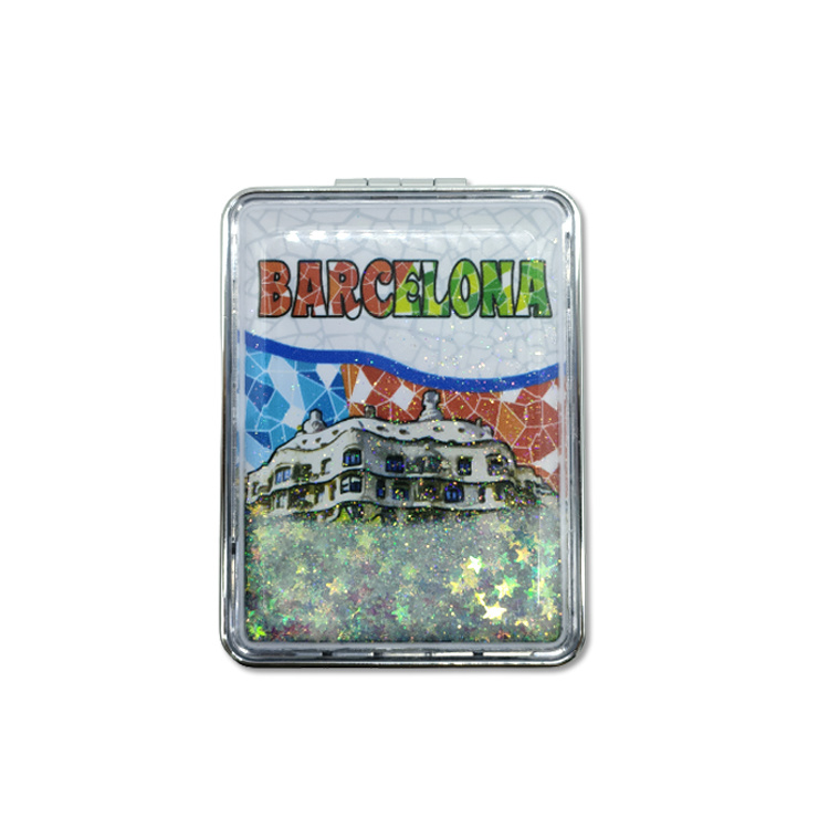 New Design Beach Souvenir Gift Cute Quicksand Glitter Bling Folding Pocket Mirror Custom Logo