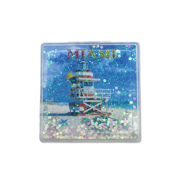 New Design Beach Souvenir Gift Cute Quicksand Glitter Bling Folding Pocket Mirror Custom Logo