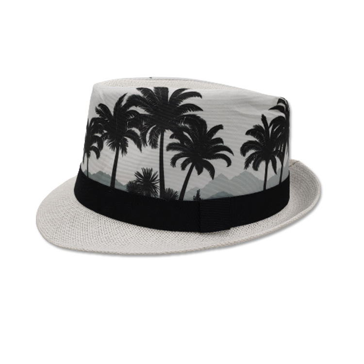 Wholesale Outdoor Beach Summer Men Straw Floral Hat Custom Logo Fedora Hat