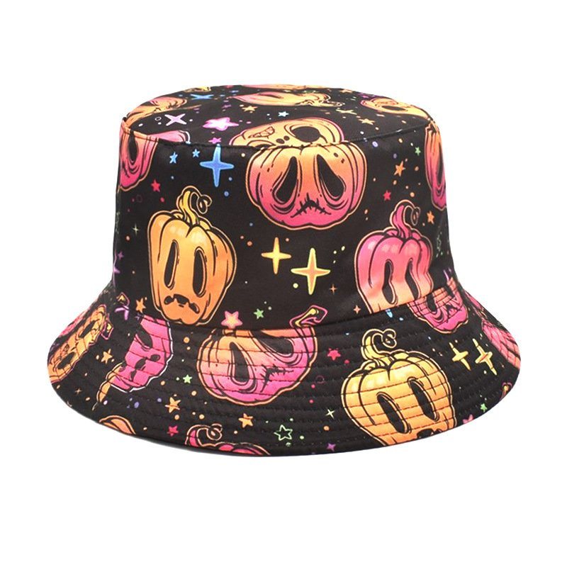 Wholesale Custom Printing Holiday Decoration Pumpkin Pattern Bucket Hat Halloween Hat