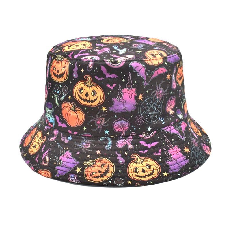 Wholesale Custom Printing Holiday Decoration Pumpkin Pattern Bucket Hat Halloween Hat