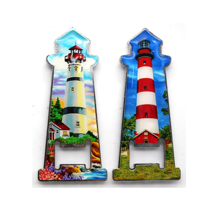 Custom Printing Epoxy Metal Souvenir Lighthouse Bottle Opener with Magnet