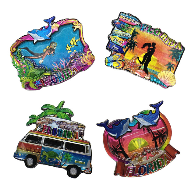 Custom Tourist Souvenir Beach MDF Epoxy Fridge Magnets Foil Wooden Magnet