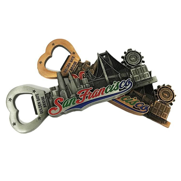 Custom Logo Metal Alloy USA Tourist Souvenir San Francisco Souvenirs Fridge Magnet Bottle Opener