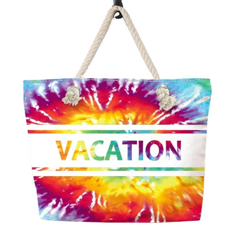 Custom Logo Tropical Printing Canvas Seaside Summer Souvenir Fiji Beach Tote Bag