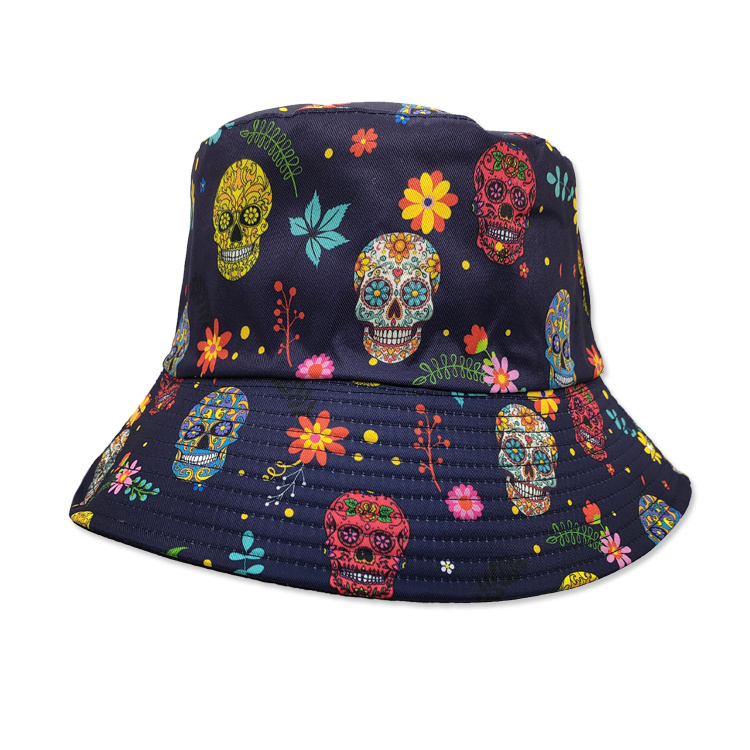 Wholesale Reversible Fisherman Hat Custom Logo Print Halloween Bucket Hat Skulls Hats