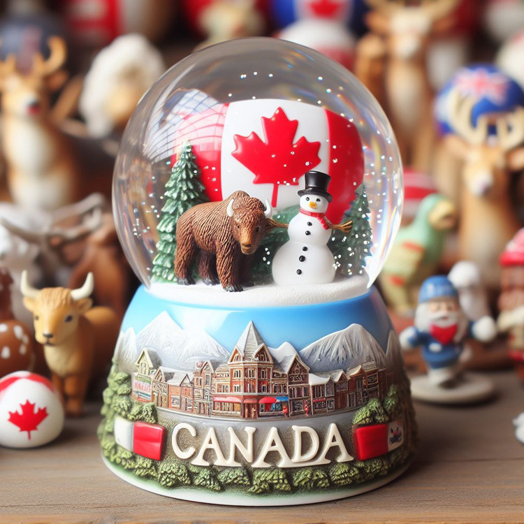 Custom Resin 3D Bear Red Maple Leaf Flag Souvenir Canada Snow Globe