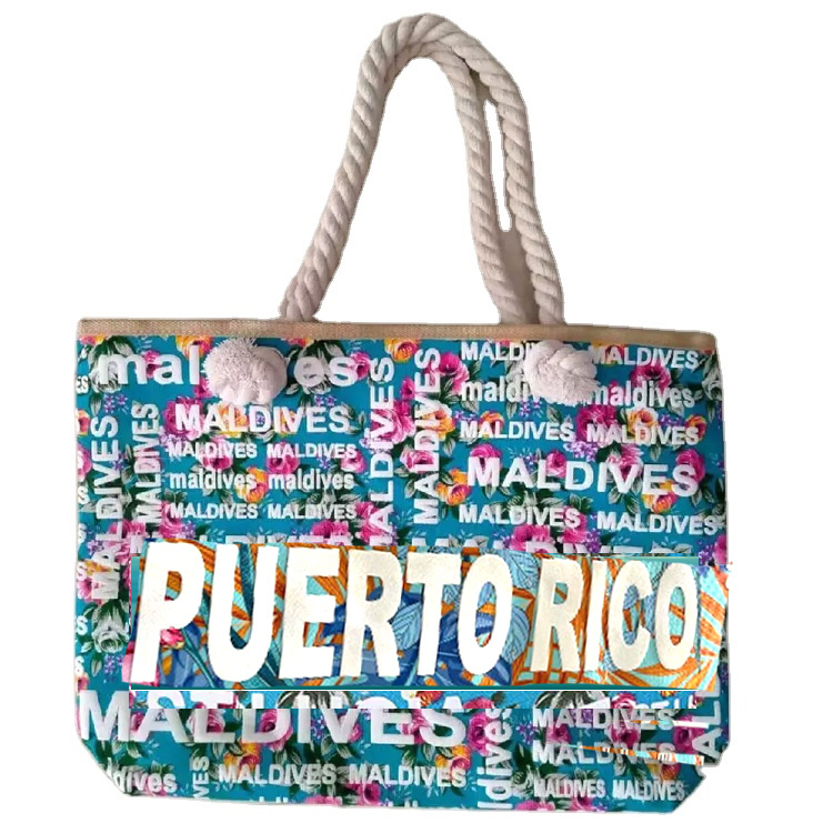 Custom Logo Large Canvas Beach Tote Bag Souvenir Puerto Rico Bags