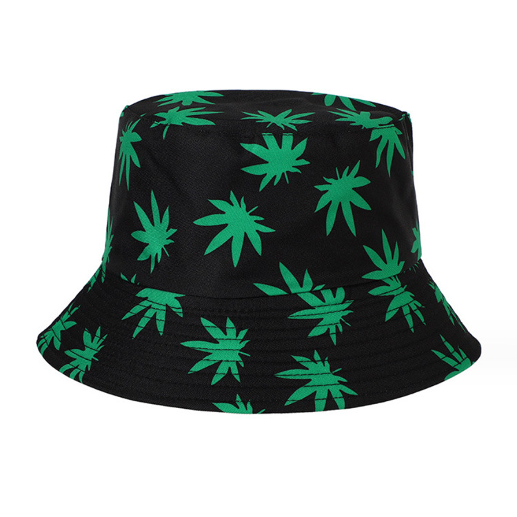 Custom Printed Fashion Fisherman Cap Jamaica Leaf Weed Bucket Hats