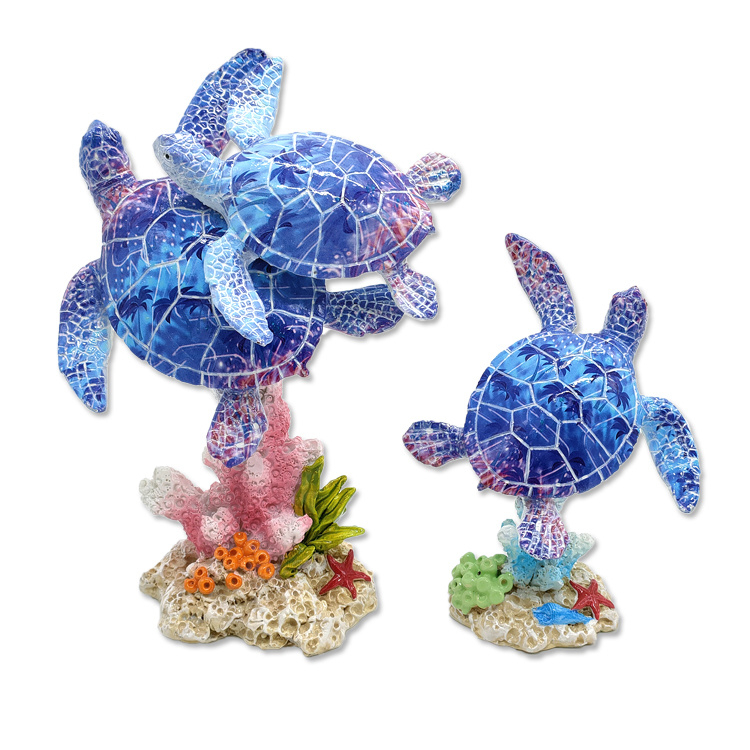 Factory Custom Tropical Beach Souvenir Home Decor Resin Coral Sea Turtle Statue Polyresin Turtle Ornaments