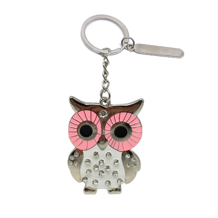 Custom Logo Metal Tourist Souvenir Smart Rhinestone Owl Key Chains Bird Owl Keychain