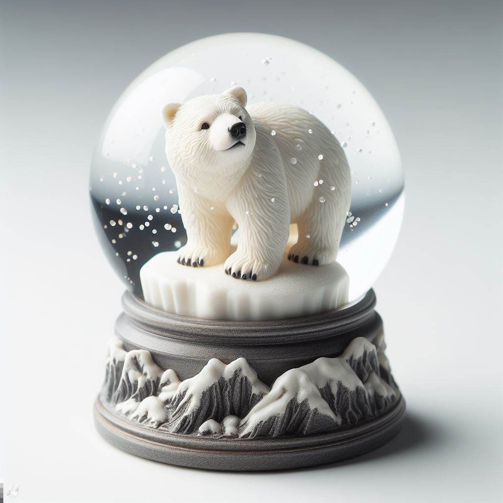 Customized Tourist Souvenir White Resin Polar Bear Figurine Snow Globe