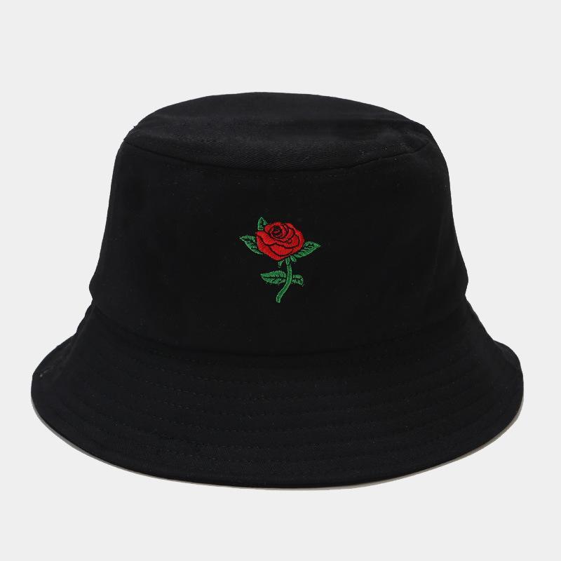 Promotional Custom Logo Bucket Hat Embroidered Flower Rose Hat