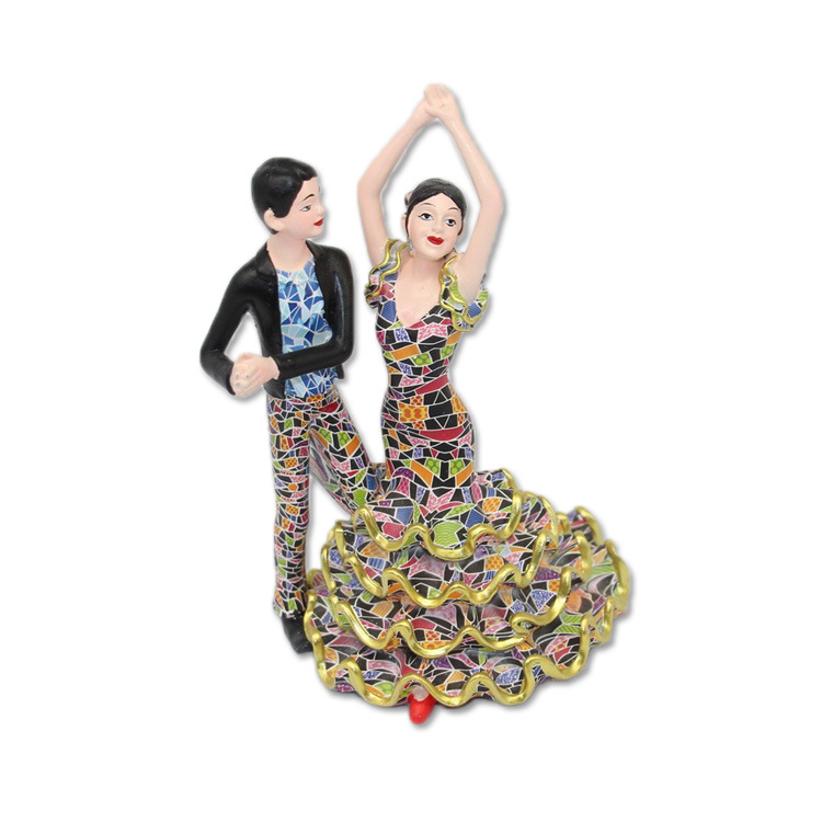 Factory Wholesale Home Decor Different Size Resin Statue Mosaic Spanish Flamenco Dancer Figurine